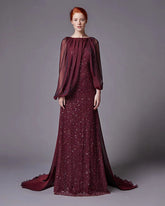 Sequined gown with chiffon cape overlay – Norin